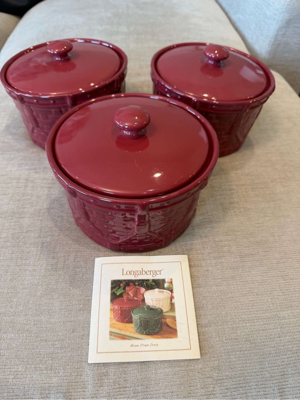 Longaberger Set of 3 Paprika Woven Drum Crocks